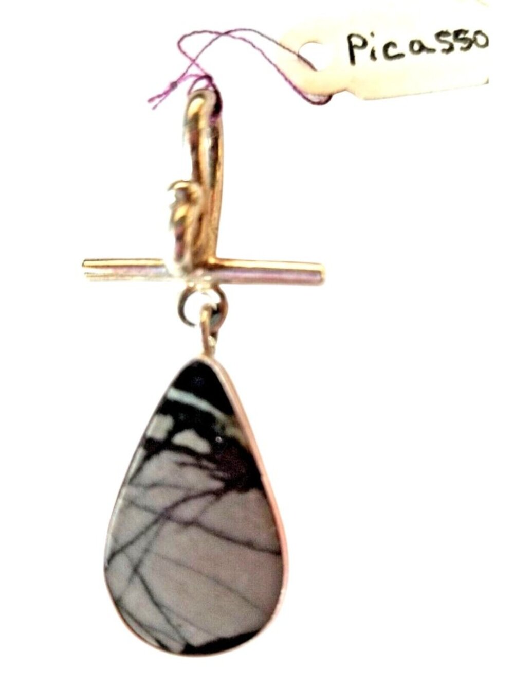 Pendant Picasso Agate 1"  Tear Drop 925 Silver Jewelry